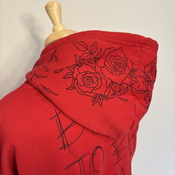 Reason Red Graphic Embroidery Hoodie Roses Be Real Not Perfect Unisex M - Picture 6 of 15